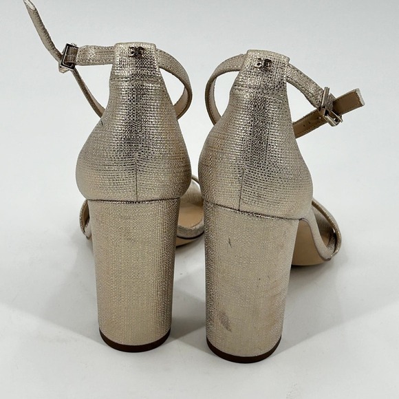NWOT Sam Edelman Yaro Block Heel Sandal 7.5 Gold Jute Tan Formal Cocktail Office - Picture 5 of 9